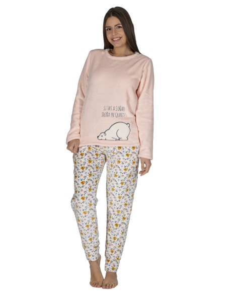 Pijama mujer de coralina combinado rosa Sleeping Teddy