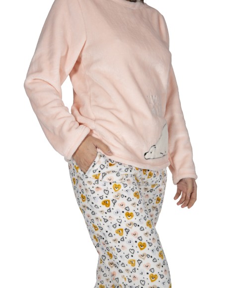 Pijama mujer de coralina combinado rosa Sleeping Teddy