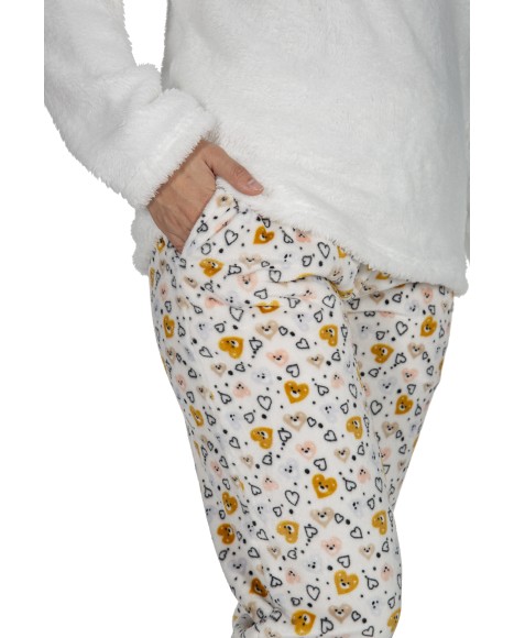 Pijama mujer de coralina combinado blanco Sleeping Teddy