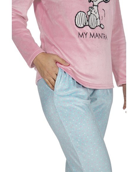 Pijama mujer de terciopelo rosa y azul Snoopy