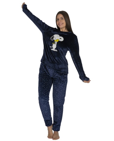 Pijama mujer de coralina azul marino Snoopy