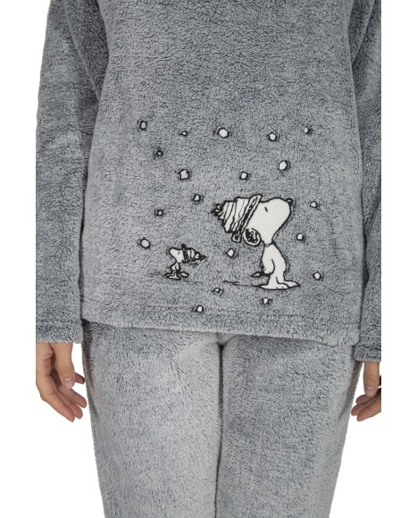 Pijama mujer de coralina gris Snoopy