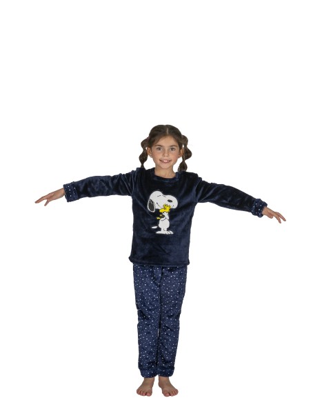 Pijama niña de terciopelo azul marino Snoopy
