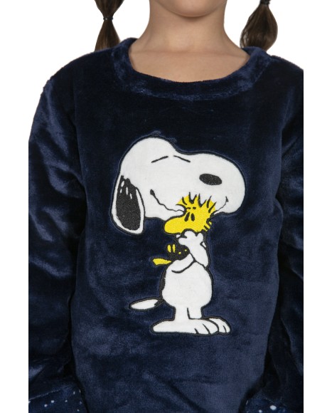 Pijama niña de terciopelo azul marino Snoopy