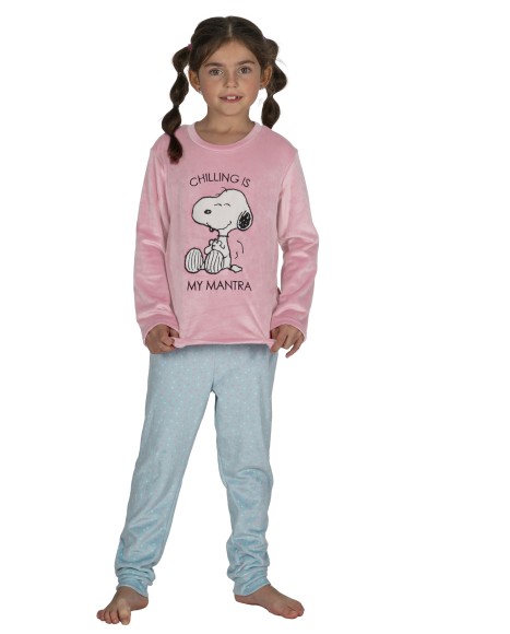 Pijama niña de terciopelo rosa y azul Snoopy