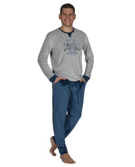 Pijama hombre de terciopelo gris y azul Velour Collection