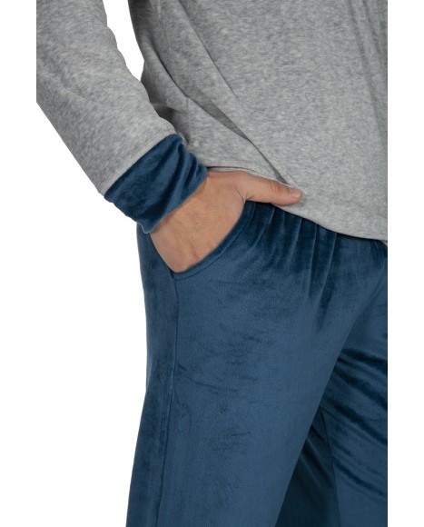 Pijama hombre de terciopelo gris y azul Velour Collection Pijama hombre de terciopelo gris y azul Velour Collection