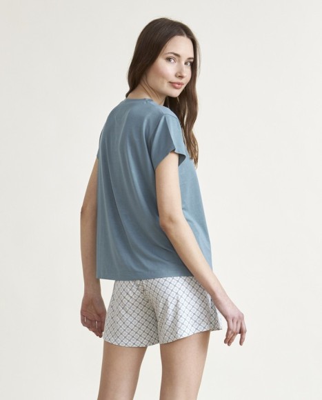 Pijama de mujer punto manga corta combinado en azul