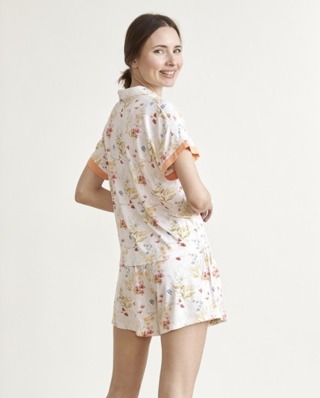 Pijama de mujer punto manga corta estampado floral