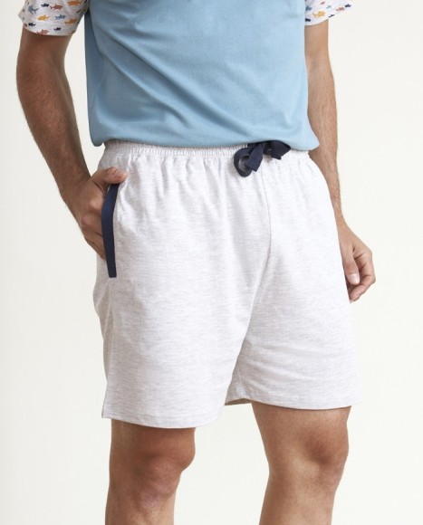 Pijama de hombre algodón cuello pico en azúl Pijama de hombre algodón cuello pico en azúl