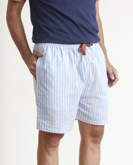 Pijama de hombre lino en marino y cuello pico