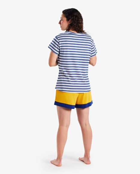 Pijama mujer rayas marineras y pantalón mostaza Pijama mujer rayas marineras y pantalón mostaza