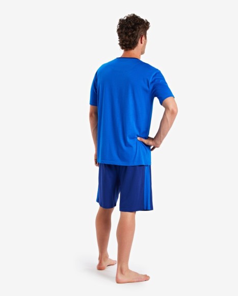 Pijama hombre color azul con maxi logo frontal y pantalón azul