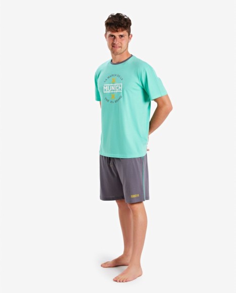 Pijama hombre color verde agua con logotipo frontal y pantalón