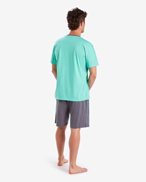 Pijama hombre color verde agua con logotipo frontal y pantalón