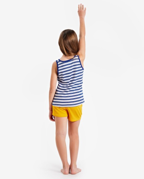 Pijama niña rayas marineras y pantalón mostaza Pijama niña rayas marineras y pantalón mostaza