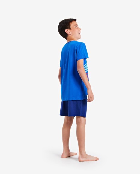 Pijama niño azul con maxi logotipos frontal y pantalón azul