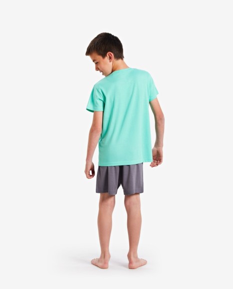 Pijama niño color verde agua con logotipo frontal y pantalón