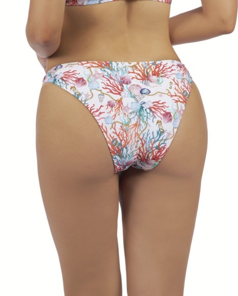 Braga de mujer brasileña de talle bajo estampado fondo marino Braga de mujer brasileña de talle bajo estampado fondo marino