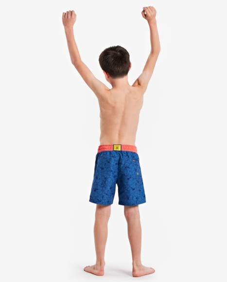 Bañador largo de niño azul marino estampado con hibiscos y Bañador largo de niño azul marino estampado con hibiscos y
