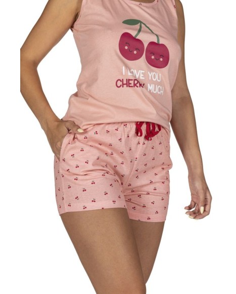 Pijama mujer sin mangas en rosa y cordón ajustable