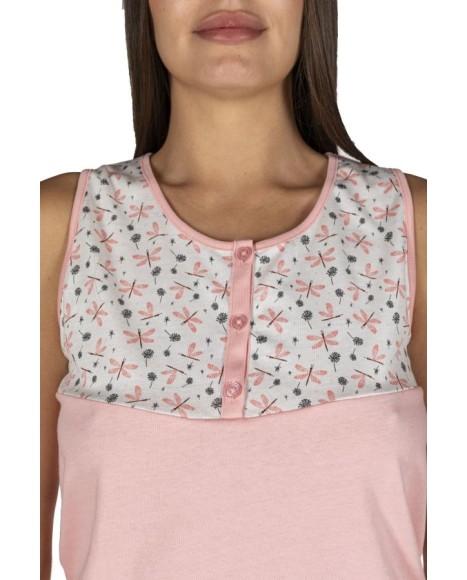 Pijama mujer manga corta en rosa cierre botones con cordón