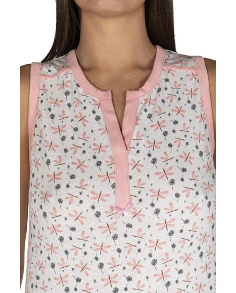 Camisón mujer en rosa cierre botones y detalles florales
