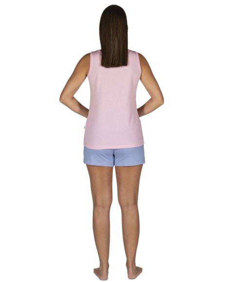 Pijama mujer sin mangas en rosa y azúl con cordón ajustable