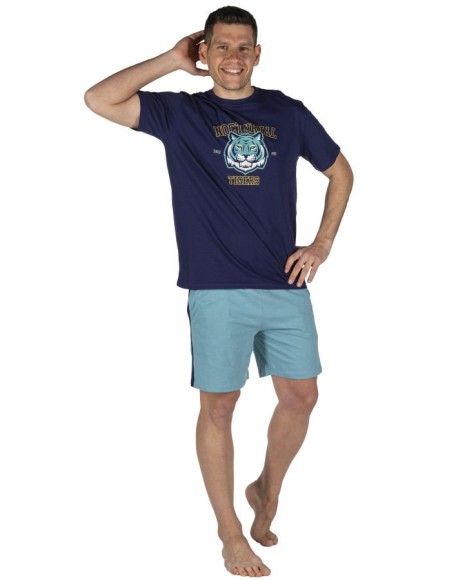 Pijama hombre en azul marino con dibujo frontal