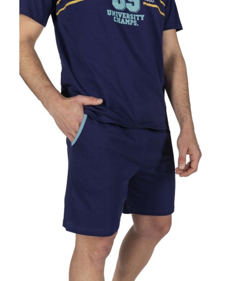 Pijama hombre en azul marino con dibujo frontal y cordón