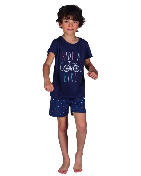 Pijama niño en azul marino y dibujo frontal