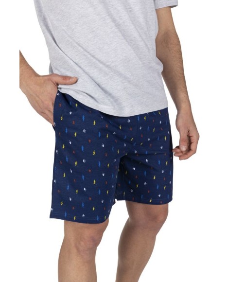 Pijama hombre en gris y azul con dibujo frontal