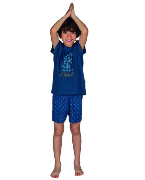 Pijama niño en azul y estampado frontal