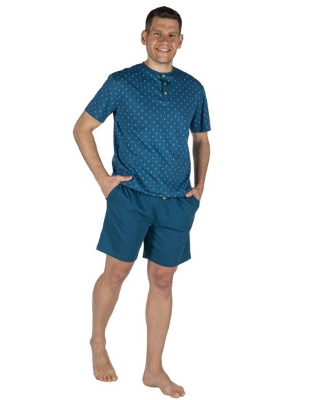 Pijama hombre en azul cierre botones y cordón ajustable