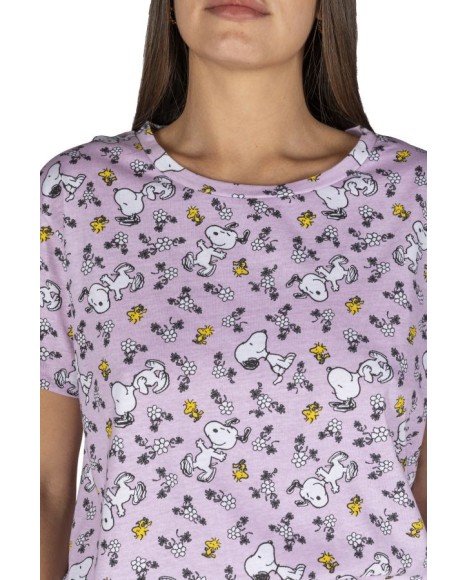 Pijama mujer Snoopy en rosa y pantalón gris con cordón ajustable