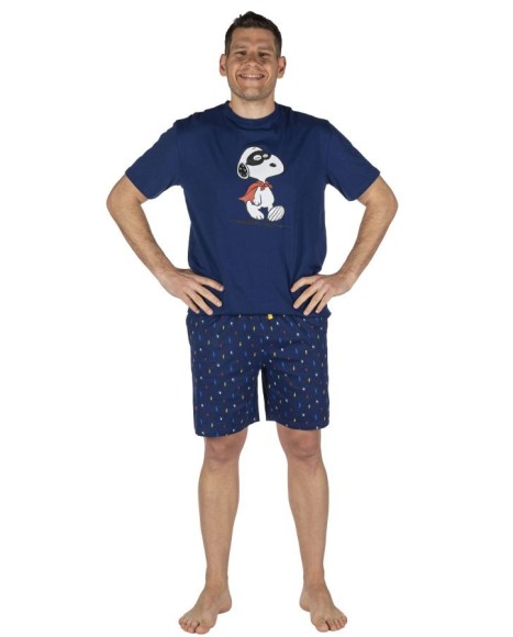 Pijama hombre Snoopy en azul marino y estampado frontal