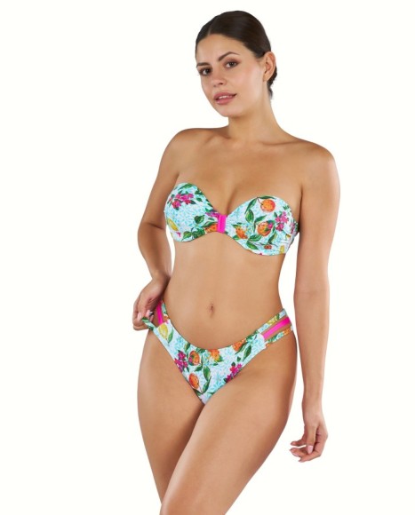 Bikini mujer estampado floral con sujetador bandeau con copa y
