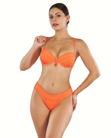 Bikini mujer en naranja con sujetador semibalconé con aro y