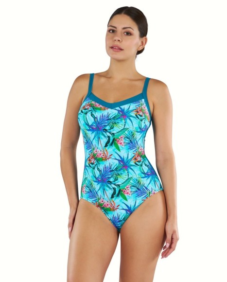 Bañador mujer control en azul escote cuadrado con foam y