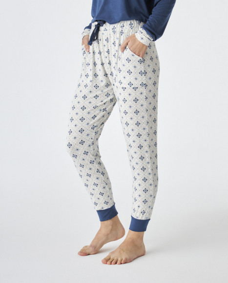 Pijama de mujer de tejido modal de color azul estampado Pijama de mujer de tejido modal de color azul estampado