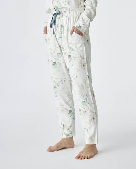 Pijama de mujer de algodón de color blanco estampado Pijama de mujer de algodón de color blanco estampado