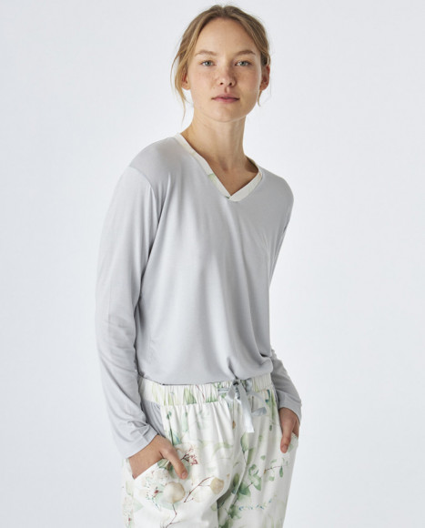 Pijama de mujer de tejido modal de color blanco estampado Pijama de mujer de tejido modal de color blanco estampado