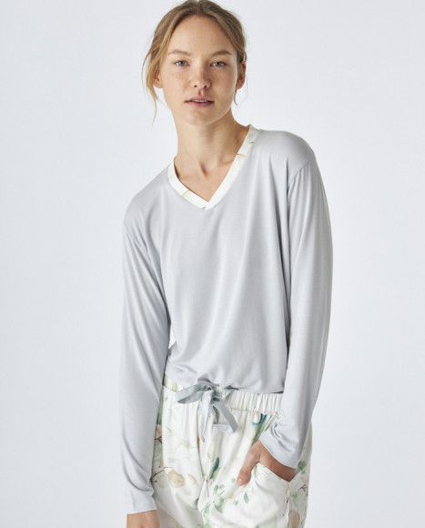 Pijama de mujer de tejido modal de color blanco estampado Pijama de mujer de tejido modal de color blanco estampado