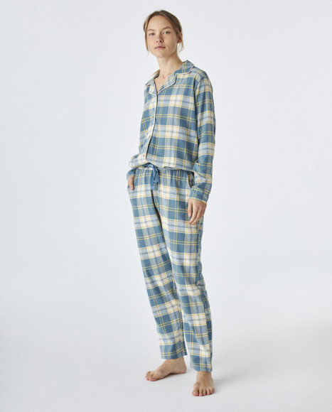Pijama de mujer de algodón de color azul a cuadros Pijama de mujer de algodón de color azul a cuadros