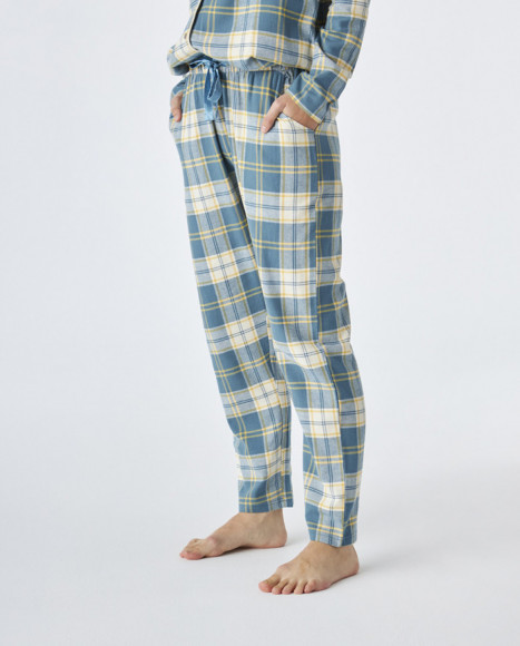 Pijama de mujer de algodón de color azul a cuadros Pijama de mujer de algodón de color azul a cuadros