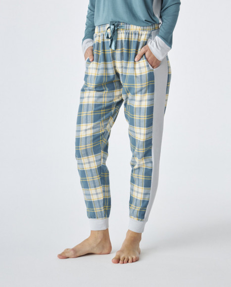 Pijama de mujer de algodón de color azul combinado Pijama de mujer de algodón de color azul combinado