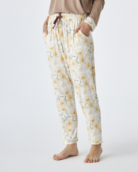 Pijama de mujer de tejido modal de color marrón estampado Pijama de mujer de tejido modal de color marrón estampado
