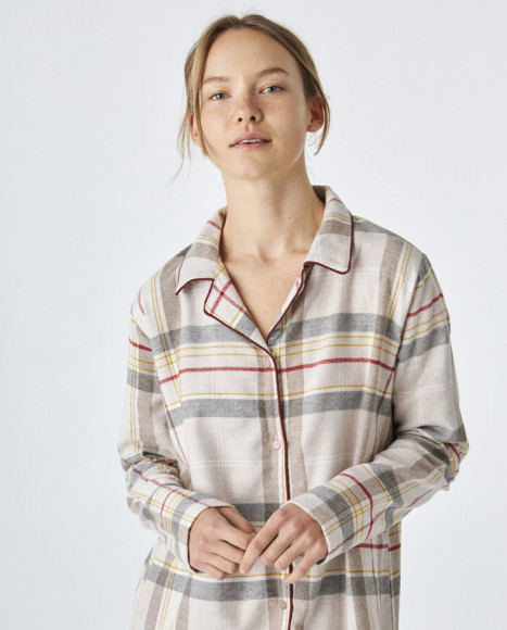 Camisón de mujer de algodón de color beig a cuadros Camisón de mujer de algodón de color beig a cuadros