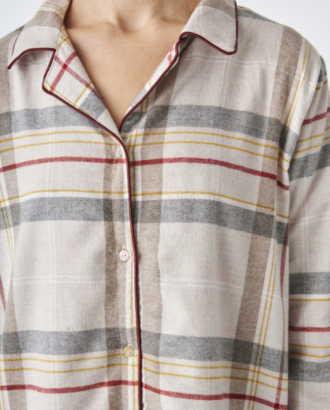 Camisón de mujer de algodón de color beig a cuadros Camisón de mujer de algodón de color beig a cuadros