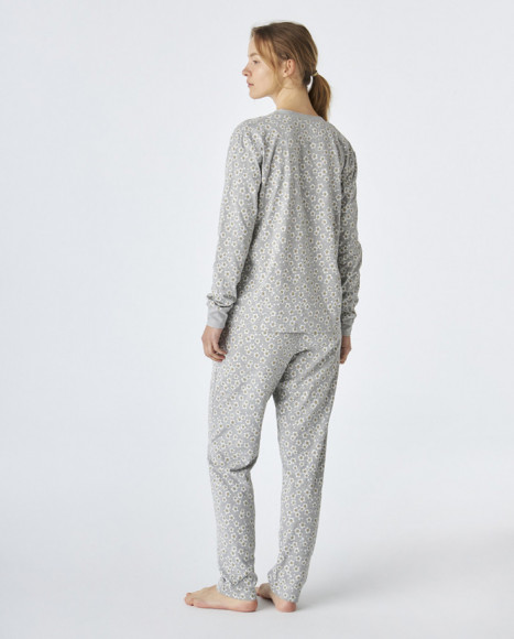 Pijama de mujer de algodón de color gris estampado Pijama de mujer de algodón de color gris estampado